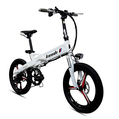 Electric Bike : Wu's 20 Inches Folding Electric Bike, Hidden Lithium Ion Battery, Disc Brakes, LCD Display, 30KM / H, Shock Absorber, Driving Range 40KM, 7 Speeds, White
