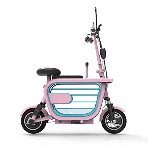Electric Bike : Wu's Two-Wheel Folding Electric Bike, Lithium Ion Battery, Disc And Drum Brakes, LCD Display, 33~36KM / H, Four Shock Absorber, Double Seats, Pink, 100KM(20Ah)