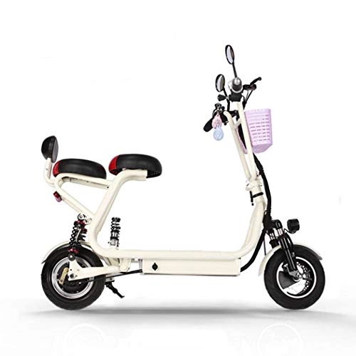 Electric Bike : Wu's Two-Wheel Folding Electric Bike, Lithium Ion Battery, Drum Brake, LCD Display, 35KM / H, Driving Range 30KM, Double Seats, White