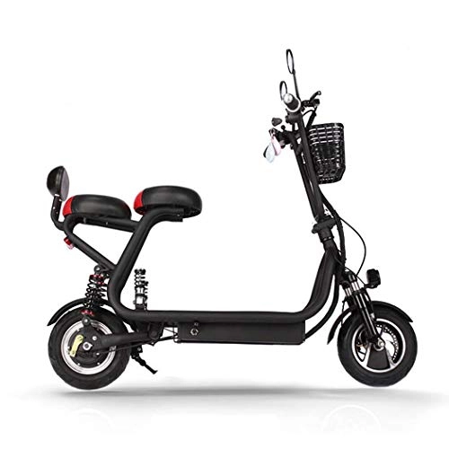 Electric Bike : Wu's Two-Wheel Folding Electric Bike, Lithium Ion Battery, Drum Brake, LCD Display, 35KM / H, Driving Range 45KM, Double Seats, Black