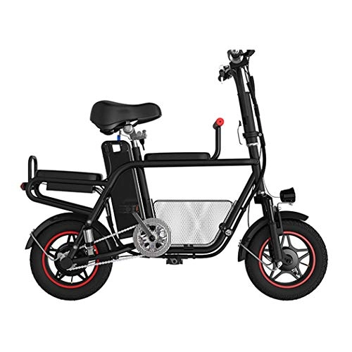 Electric Bike : Wu's Two-Wheel Folding Electric Bike, Removable Lithium Ion Battery, Drum Brakes, LCD Display, 37KM / H, Driving Range 28KM, Shock Absorber, Three Seats, Basket, Black