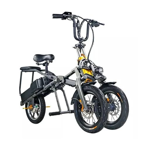 Electric Bike : WUYANJUN Electric Bike, One Button Fast Folding Electric Three-wheeled, Double Battery Fashion Parent-child Travel Bicycle, Inverted Three-wheel Structure