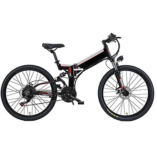 Electric Bike : WuZhong F Electric Mountain Bike Lithium Battery 48V Foldable Bicycle Battery Car Adult Before and After Mechanical Disc Brakes 26 Inch