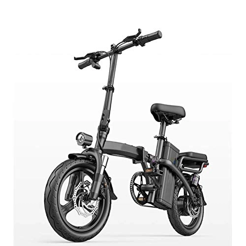Electric Bike : WXDP Self-propelled City Folding Electric Bike, Double Disc Brakes 14 Inch Adult Urban Commuter Ebike 400W Motor Seven shock absorbers with rear seat, black, 150 km