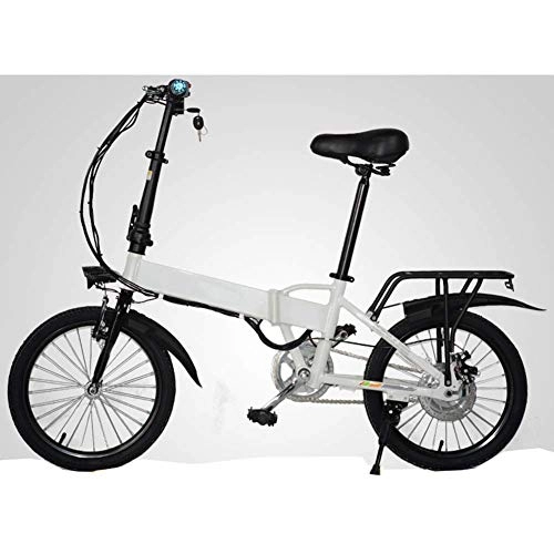 Electric Bike : WXDP Self-propelled Commuting Ebike, 300W 18 Inch Foldable Adult Electric Bike with Remote Control and Back Seat 48V Detachable Battery Rear Disc Brake Unisex, White, 9AH
