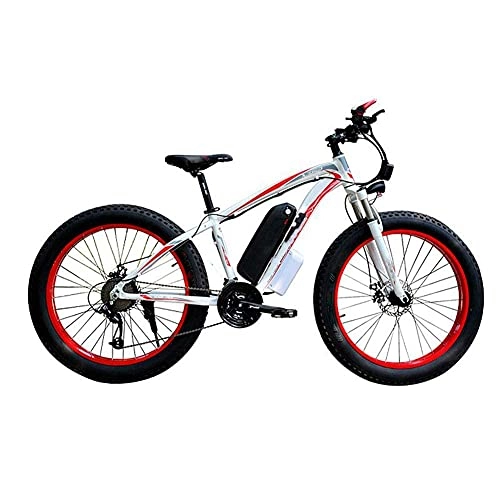 Electric Bike : WXDP Self-propelled Electric bike snow, 4.0 fat tires electric bike professional 27-speed gearbox disc brake 48V15Ah lithium battery Suitable for 160-190 cm unisex, white red, 36V15AH350W