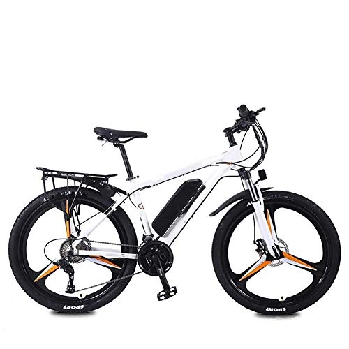 Electric Bike : WXDP Self-propelled Mountain Travel Electric Bike, Double Disc Brakes 26 Inch Adult City Commute Ebike 27-Speed ​​Magnesium Alloy Integrated Wheels Removable Battery, White Orange, 10AH
