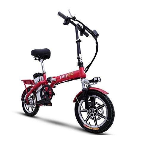 Electric Bike : WXJWPZ Folding Electric Bike Portable 14inch Electric Bicycle Removable Battery Two Disc Brakes, Red