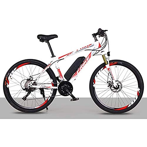 Electric Bike : WXX 26-Inch Dual Disc Brake Variable Speed Electric Bicycle with Removable Lithium-Ion Battery Large Capacity (36V 8AH 250W) Off-Road Power-Assisted Bicycle, White red, 21b