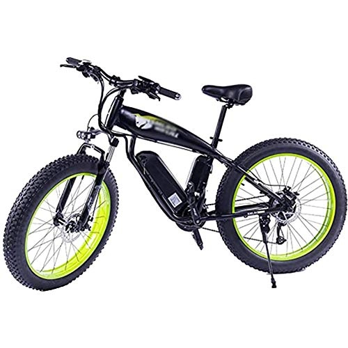 Electric Bike : WXX Adult Electric Bike, 26 Inches Fat Tire Snow Bike, 350W 48V 10AH Removable Lithium-Ion Battery Bicycle Ebike, Beach Electric Car, for Outdoor Cycling, black green