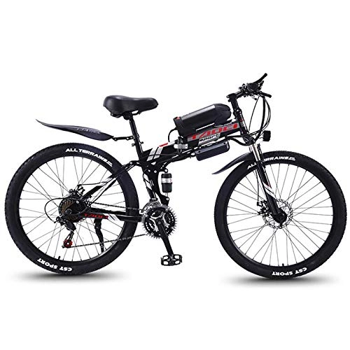 Electric Bike : WXX Adult Electric Mountain Bikes, Magnesium Alloy Rim 26" 350W 36V Portable Folding Bicycle 21-Speed Long-Endurance Electric Vehicle, for Outdoor Cycling, Black