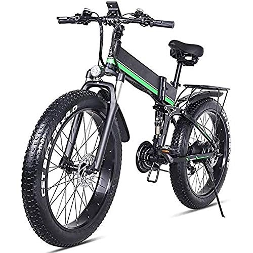 Electric Bike : WXX Adult Folding Electric Bike, 4.0 Oversized Tires 26 Inch 48V / 12.8AH / 1000W Off Road Mountain Bike Three Riding Modes Battery Bicycle, Green