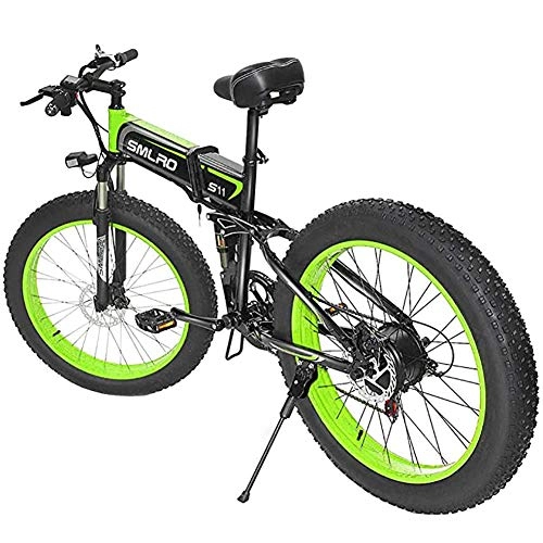 Electric Bike : WXX Adult Folding Electric Mountain Bike, 48V / 8Ah / 350W Lithium Ion Batterysnow Bike, 26" Electric Bicycle, For Outdoor Cycling Exercise, black green