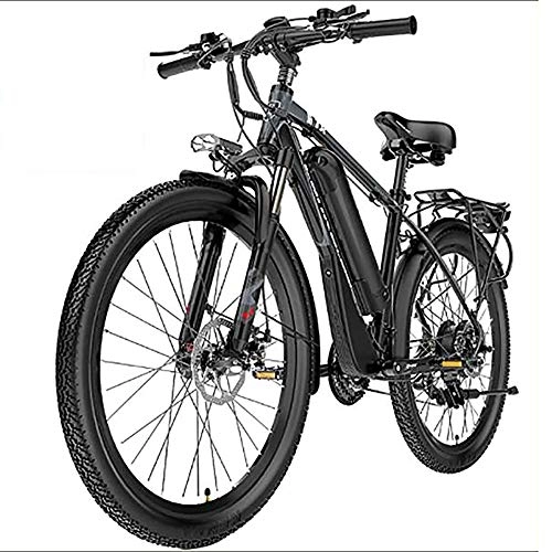 Electric Bike : WXX Electric Mountain Bike with Rear Seat, 26" 21-Speed Waterproof Electric Bike, 400W with Removable 48V 13AH Lithium-Ion Battery Bicycle Ebike, black gray, 48V 10.4AH