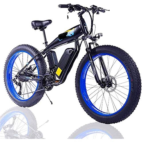 Electric Bike : WXXMZY Electric Bicycle, Adult Fat Tire Electric Bicycle, With Removable Large-capacity Lithium-ion Battery (48V 500W) 26 Inches, 27 Speed Electric Bicycle, Three Working Modes. (Color : Blue)