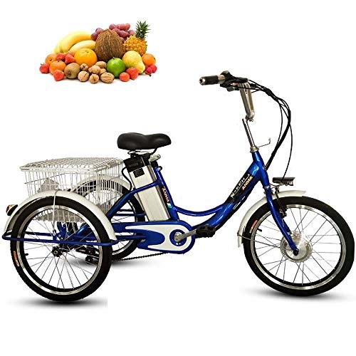 Electric Bike : WYFCAugust 20" lithium battery booster Adult tricycle 3-Wheels Trike electric bicycle with LED light 10AH travel 20km, Blue