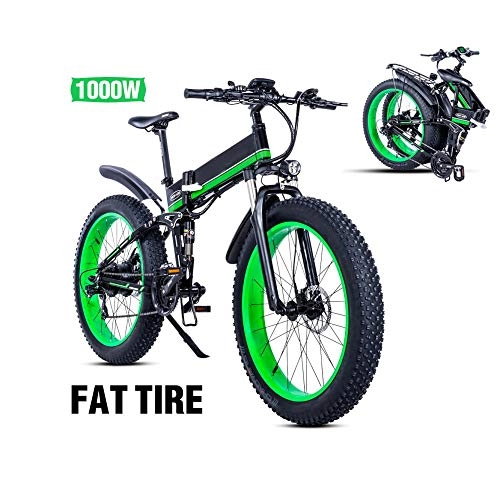 Electric Bike : WYL 26 Inch Folding Fat Tire Electric Bike 48V 1000W Motor Snow Electric Bicycle 21 Speed Mountain Electric Bicycle Pedal Assist Lithium Battery Hydraulic Disc Brake