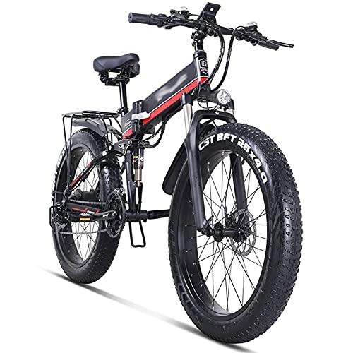Electric Bike : WZW 1000W Foldable Electric Bike for Adults - 26inch 4.0 Fat Tire Off-Road Ebike - 48V / 12.8Ah Removable Lithium Battery Mountain Bicycle