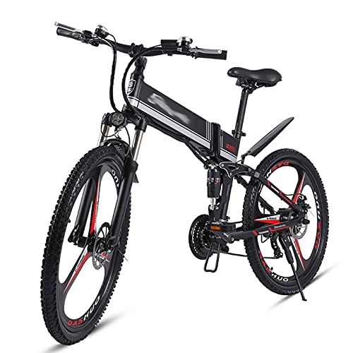 Electric Bike : WZW M80 Adult Foldable Electric Bike - 26 inch 350W Off-Road Ebike - 48V / 12.8Ah Removable Lithium Battery Mountain Bicycle (Color : Black)