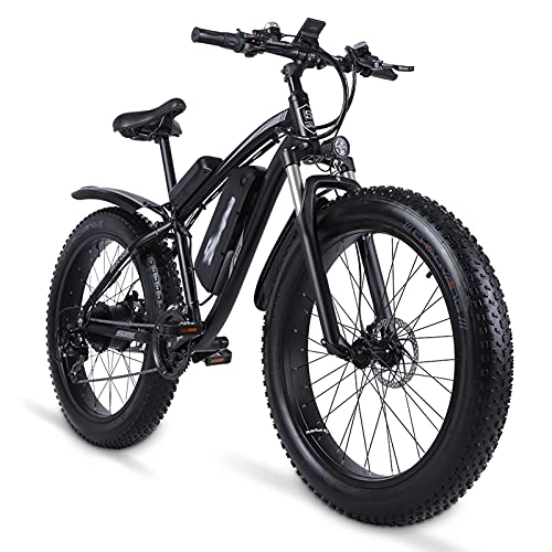 Electric Bike : WZW MX02S 26'' Electric Bike for Adults 4.0 Fat Tire Mountain Ebike 1000W Brushless Motor 48V 17Ah Removable Lithium-Ion Battery Bicycl Professional 21 Speed Gears (Color : Black)