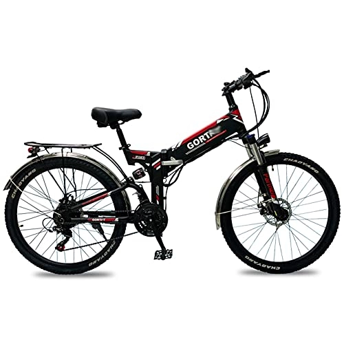 Electric Bike : WZW Q5 26" Adults Mountain Electric Bike 500W LCD Display Folding Ebike 48V / 10Ah Built-in Lithium Battery Electronic Bicycle 21 Speed Gears (Color : A)