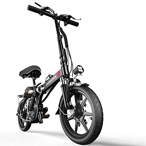 Electric Bike : XBSLJ Electric Bikes, Folding Bikes Electric Bicycles Portable Aluminum Folding Material with Front Led Light with 48V Lithium-Ion Battery 14 inch Wheels for Adult