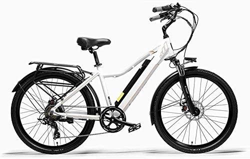 Electric Bike : XBSLJ Electric Bikes, Folding Bikes Folding Ebike Aluminum Alloy Dual Disc Brakes Pedal Assist Bicycle Frame 26-inch Tires for City Commuting Outdoor-White