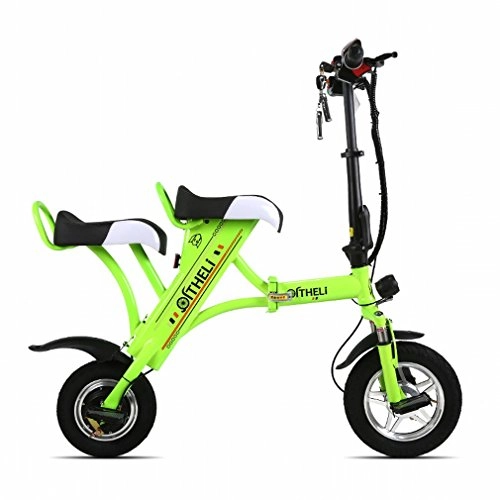 Electric Bike : XC Small Folding Electric Bicycle Mini Female Battery Car Male Generation Electric Double Adult Lithium Plate Skating, Green, Single seat