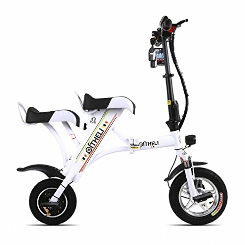 Electric Bike : XC Small Folding Electric Bicycle Mini Female Battery Car Male Generation Electric Double Adult Lithium Plate Skating, White, Single seat