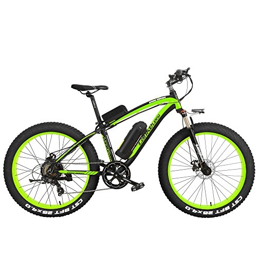 Electric Bike : XF4000 26 inch Electric Mountain Bike Mens Cruiser Cycling Roadbike 4.0 Fat Tire Snow Bkie 500W Strong Power 48V Lithium-Ion Battery 7 Speed Suspension Fork (Black Green, 500W + 1 Spared Battery)