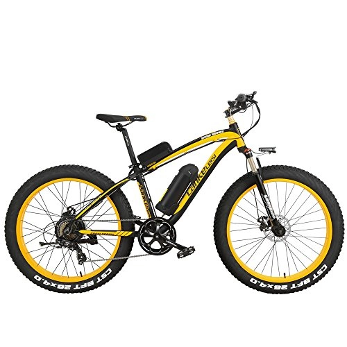 Electric Bike : XF4000 26 Inch Pedal Assist Electric Mountain Bike 4.0 Fat Tire Snow Bike 1000W / 500W Strong Power 48V Lithium Battery Beach Bike Lockable Suspension Fork(Black Yellow, 1000W 17Ah + 1 Spare Battery)