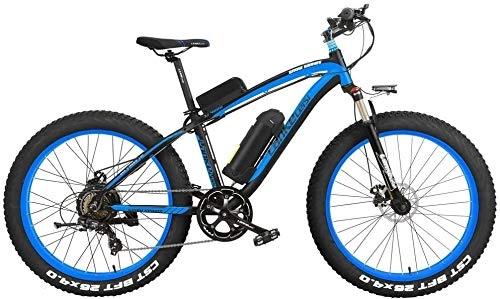 Electric Bike : XF4000 26 Inch Pedal Assist Electric Mountain Bike 4.0 Fat Tire Snow Bike 1000W / 500W Strong Power 48V Lithium Battery Beach Bike Lockable Suspension Fork (Color : Black Blue, Size : 500W 10Ah)