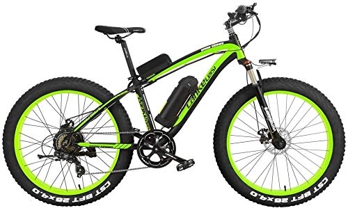 Electric Bike : XF4000 26 Inch Pedal Assist Electric Mountain Bike 4.0 Fat Tire Snow Bike 1000W / 500W Strong Power 48V Lithium Battery Beach Bike Lockable Suspension Fork (Color : Black Green, Size : 500W 10Ah)