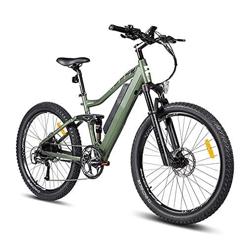 Electric Bike : XGHW 27.5IN Electric Mountain Bicycle 48V Electric Bikes For Adults Hydraulic Brakes, Air Full Suspension, Thickened Tires, Removable Battery, Recharge System, 9-Speed Gear (Color : Green)