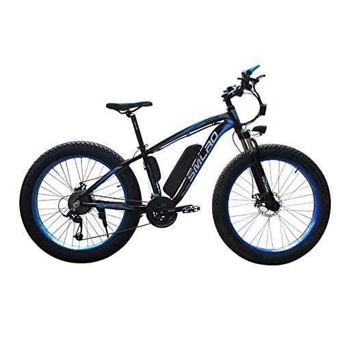 Electric Bike : xianhongdaye 26-inch fat tire electric bike equipped with electromagnetic brake 48V10AH lithium battery 350W high-power high-speed brushless bicycle-blue