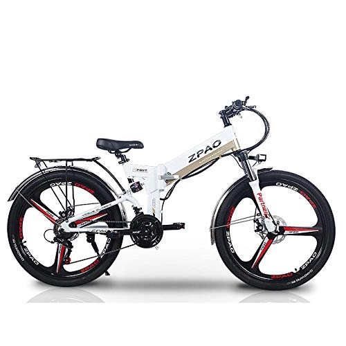 Electric Bike : xianhongdaye 26-inch folding electric bicycle 48V 10.4Ah lithium battery 350W mountain bike 5 level pedal auxiliary suspension fork-white