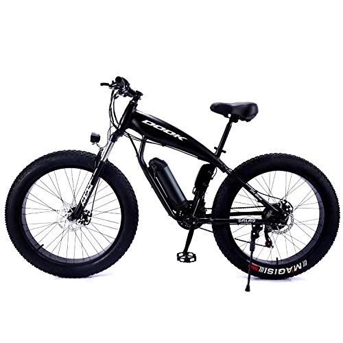 Electric Bike : xianhongdaye 26-inch mountain snow bike, electric lithium battery, lightweight and fat tires, front and rear mechanical disc brakes, off-road bicycles-black