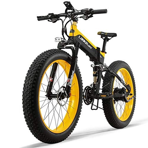 Electric Bike : xianhongdaye 27-speed 26-inch electric bicycle 48V 1000W electric bicycle snow wide tire bicycle mountain off-road tire-Yellow 48V 8AH 350W
