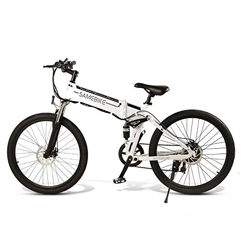 Electric Bike : xianhongdaye 48V 10AH 500W electric bicycle 21-speed off-road wide tire mountain electric bicycle foldable adult mountain bike black white-white