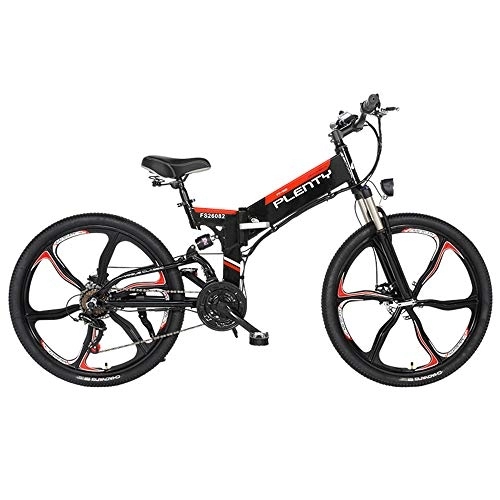 Electric Bike : Xiaotian Foldable Electric Mountain Bike, Lithium Battery for Bicycle, Off-Road Bicycle, 26-Inch 21-Speed, Three Knife Wheel, Black