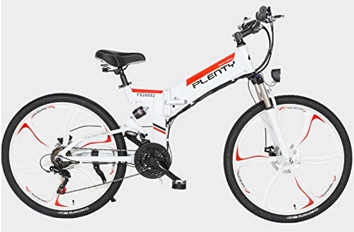Electric Bike : Xiaotian Foldable Electric Mountain Bike, Lithium Battery for Bicycle, Off-Road Bicycle, 26-Inch 21-Speed, Three Knife Wheel, White