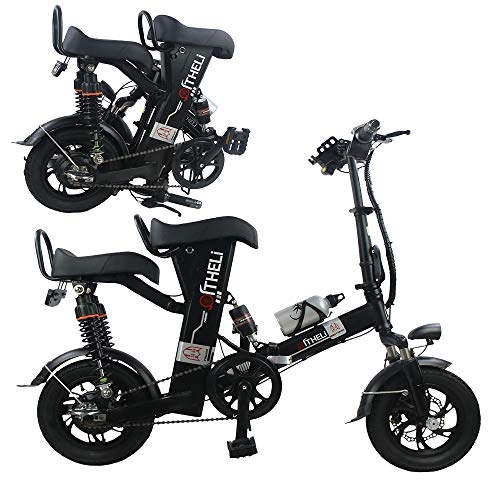 Electric Bike : Xiaotian Folding Electric Bike, City Commuter E-Bike 12 Inch 350W Lightweight Moped Motor Bicycle with 48V Lithium Battery for Men Women Adults, Black, 48V / 11AH / 45km