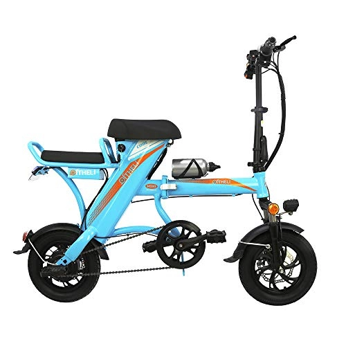 Electric Bike : Xiaotian Folding Electric Bike, Compact 12Inch 350W City Commuter Adjustable Handlebar Mountain Bicycle with Removable 48V Lithium-Ion Battery for Travel Men Women, Blue, 48V20AH60km