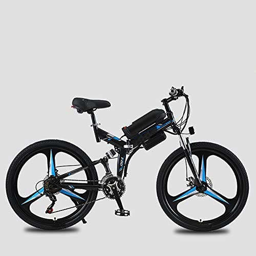 Electric Bike : XILANPU Electric Bicycle, 10AH Lithium Battery Assisted Bicycle Electric Folding Mountain Bike Adult Double Shock Absorption High Carbon Steel Material, Blue