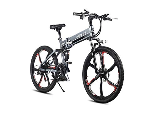 Electric Bike : XINGJI 26'' Electric Bicycle Foldable (48V 350W 12AH) Integrated LCD Six-Knife Magnesium Alloy Single Wheel Intelligent Remote Control 21-Speed Gear (Gray)