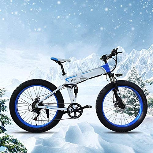 Electric Bike : XINHUI Electric Snow Bike, Electric Bike Folding Adult 7-Speed Electric Mountain Bike, 26-Inch Electric Bike / Commuter Electric Bike with 350W Motor, Blue