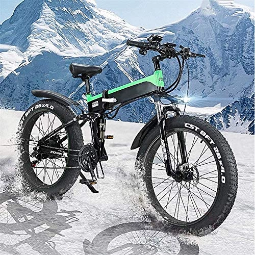 Electric Bike : XINHUI Electric Snow Bike, Folding Electric Mountain City Bike, LED Display Electric Bicycle Commute Ebike 500W 48V 10Ah Motor, 120Kg Max Load, Green