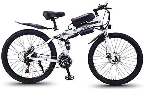 Electric Bike : XINHUI Electric Snow Bike, Mountain Bike 36V 10AH E Bike Foldable 26-Inch Stylish 21-Speed Powerful Hybrid Bike for Stable Performance, White