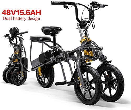 Electric Bike : XINTONGDA 2 Batteries Electric car 48V 15.6A Folding Tricycle Electric tricycle 14 Inch 1 Second High Range Electric bike easily