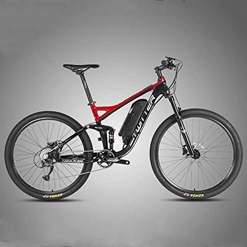 Electric Bike : Xinxie1 Electric Mountain Bike, 19 Inch Folding E-Bike with Super Lightweight Magnesium Alloy 6 Spokes Integrated Wheel, Premium Full Suspension And 21 Speed Gear, Red